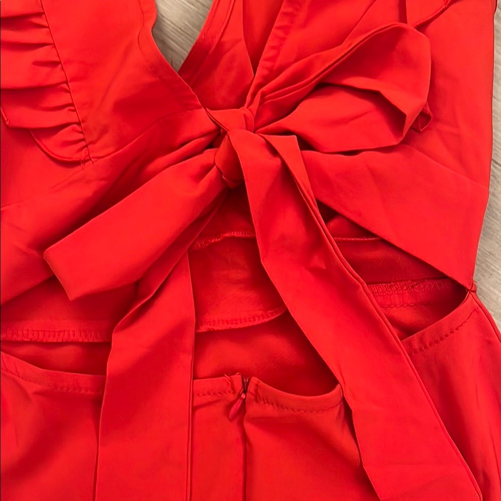 Elegant Red Ruffle Mini Dress - Picture 2 of 5